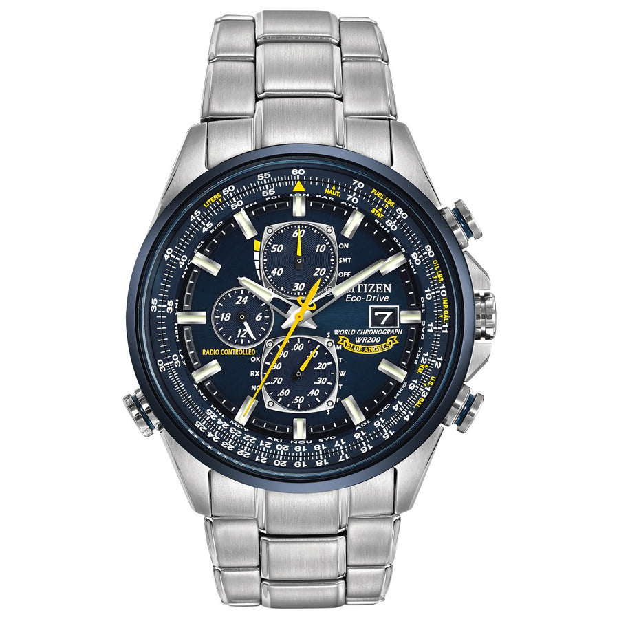 Citizen World Chronograph A-T AT8020-54L Blue eco-drive polyurethane coated leather watch
