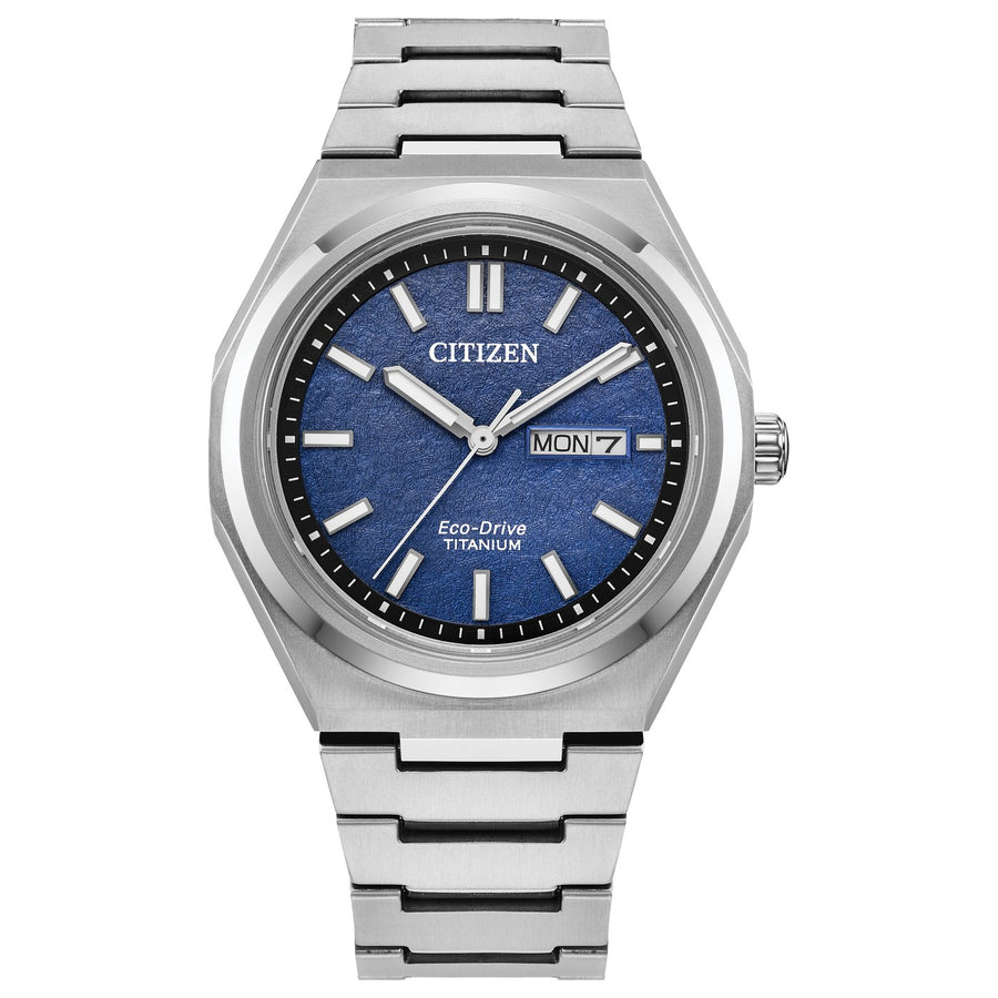 Citizen Zenshin Three-hand AW0130-85L Blue eco-drive super titanium watch