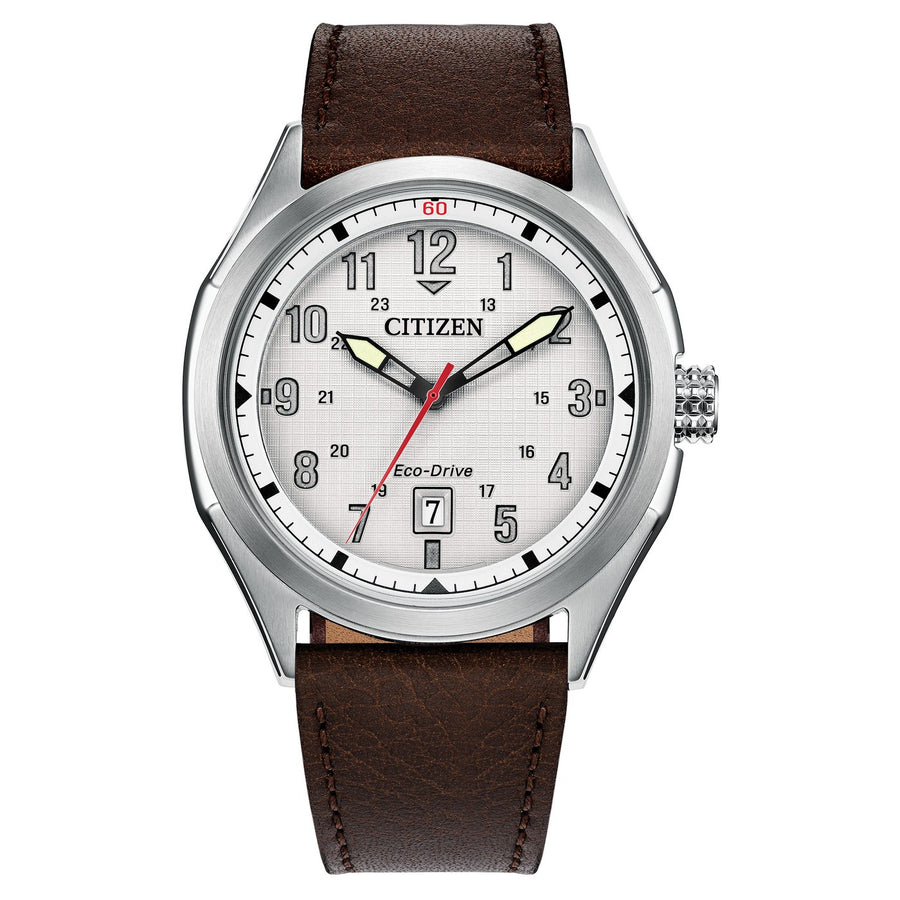 Citizen Terra Force AW1890-19B Silver eco-drive leather watch